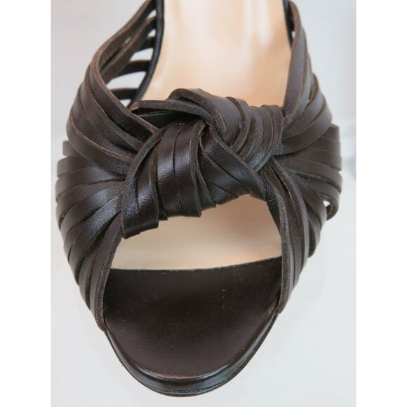 LOUBOUTIN MIRANDA 100 BROWN LEATHER D'ORSAY STRAPPY KNOTTED OPEN TOE PUMPS 37 - Picture 3 of 12